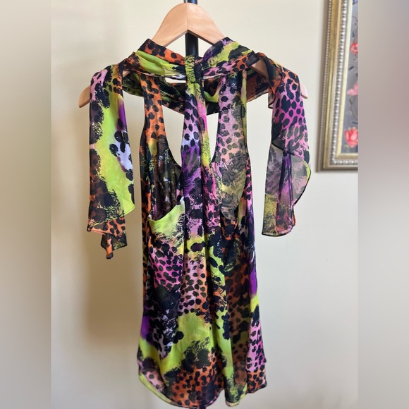 Diane Von Furstenberg Blouse with Scarf Silk Sleeveless Print Multicolor Size 10 - Picture 7 of 15